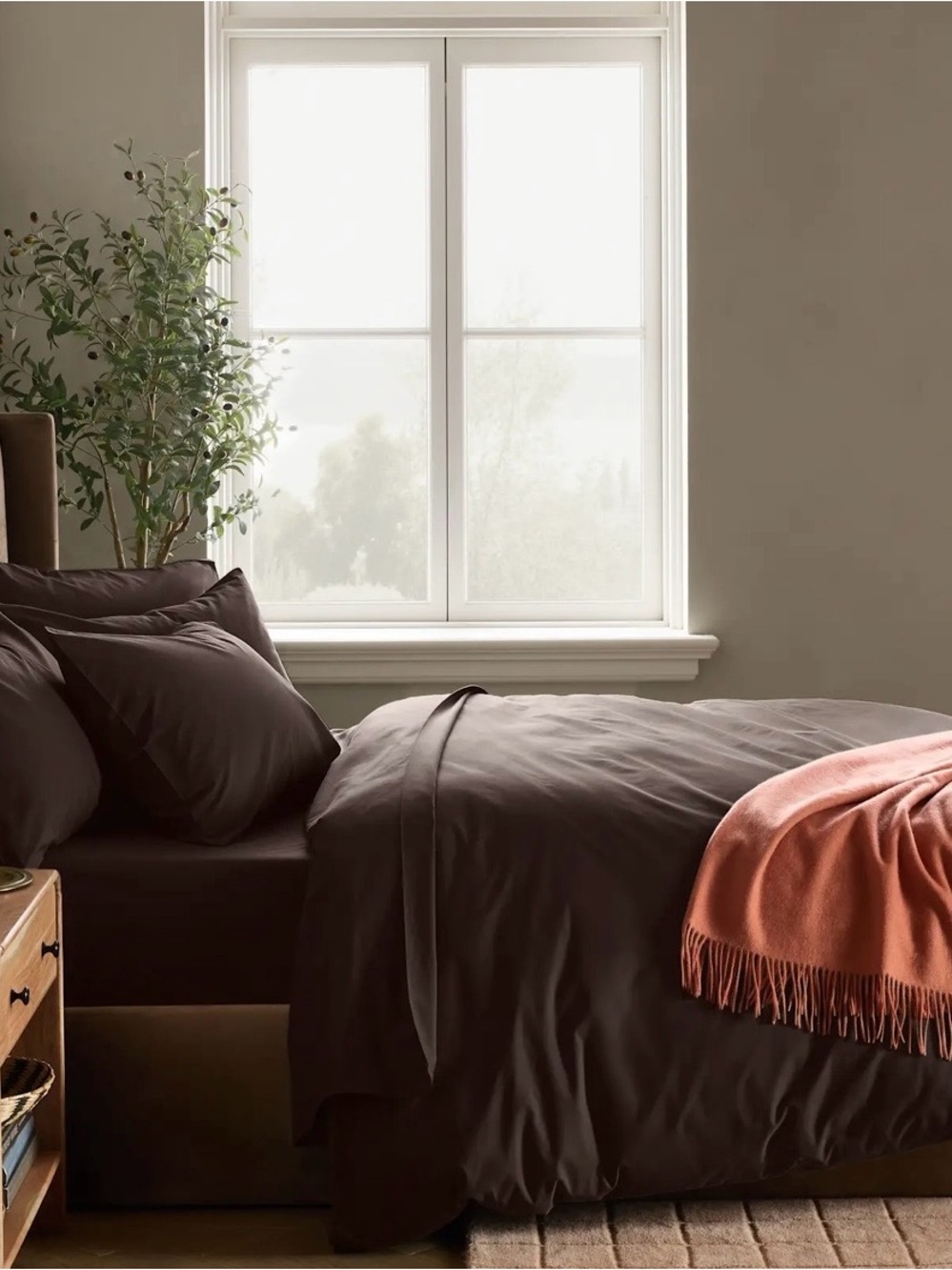 NWT Quince Organic Crisp Percale Duvet Cover, Full/Queen (Espresso)